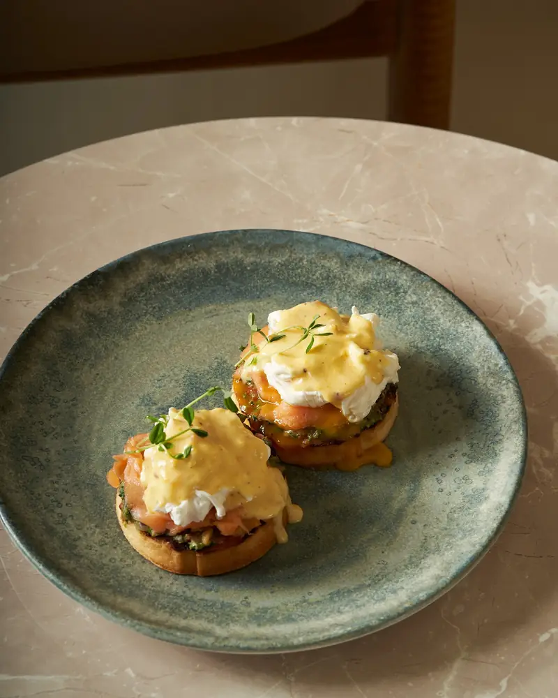 Cassia Egg Royale on a sage plate